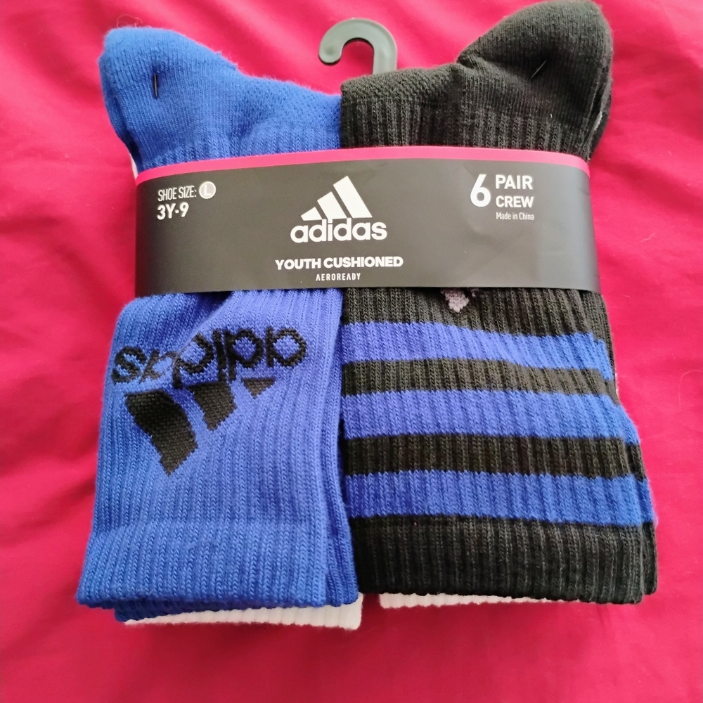NWT ADIDAS CREW SOCKS SIZE LG Boys 3Y-9 YOUTH CUSHIONED